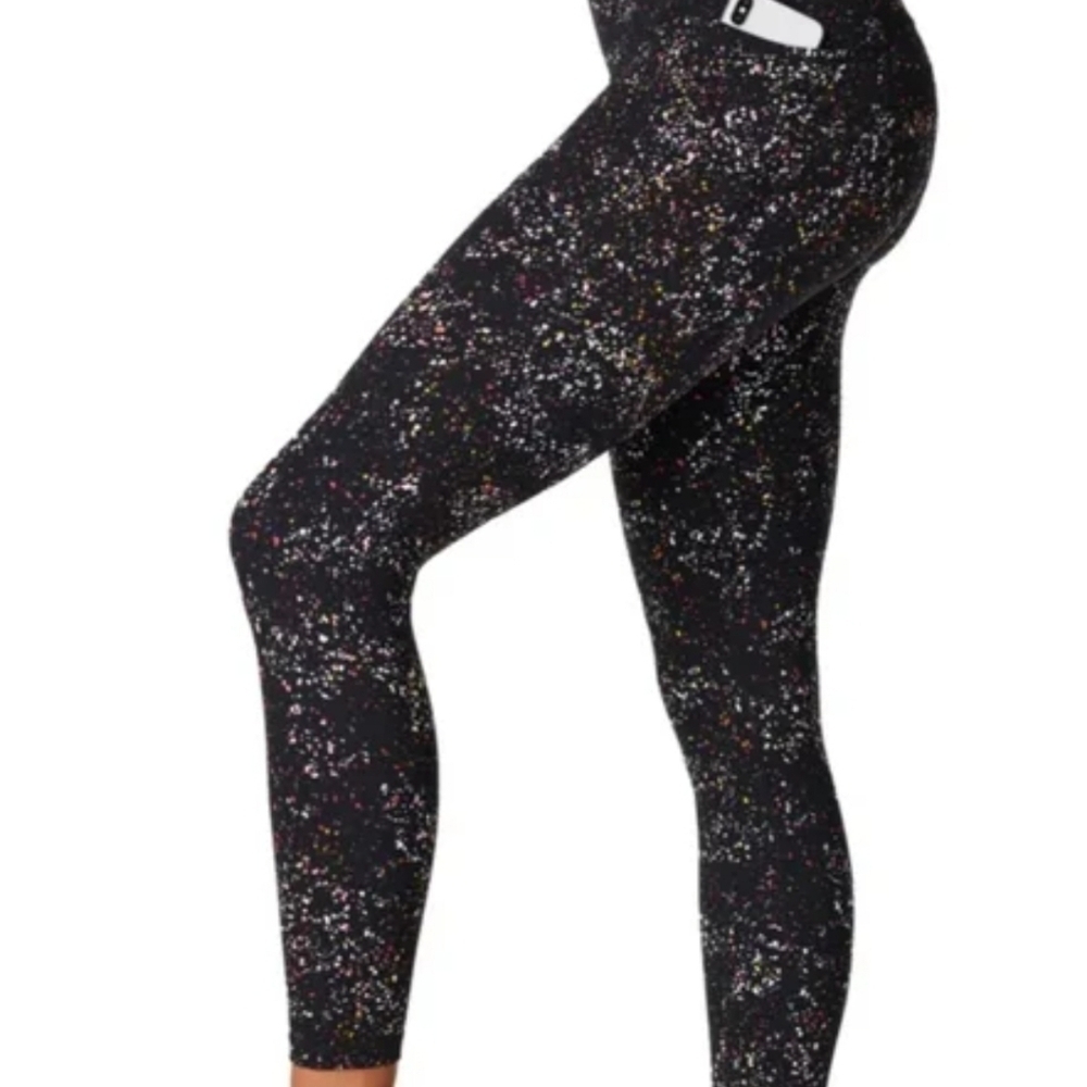 Sweaty Betty Women’s Power 7/8 Workout Leggings, Black Red Confetti Size S